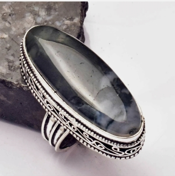 New Huge Moss Agate 925 Silver Statement Ring. - Picture 14 of 16